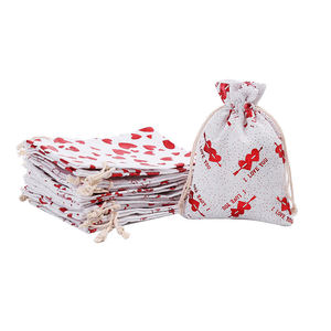Bolsas de Algodón con Diseño de Corazón Estampado para Recuerdos de Boda, Bolsas de Muselina de Algodón de 13*18cm, Bolsa de Regalo de Lino y Algodón para el Día de San Valentín - Product Image 3