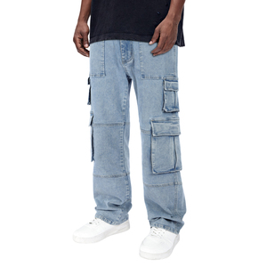 <span class=keywords><strong>Pantaloni</strong></span> da Lavoro Gingtto Personalizzati con Elastico in Vita, <span class=keywords><strong>Jeans</strong></span> Cargo Larghi per Uomo - Product Image 1