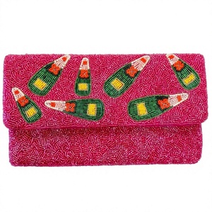Bolso de Mano de Lujo para Fiesta, Bordado a Mano con Cuentas, Color Rosa Champán, Marca CRYSTAL CRAFT - Product Image 1