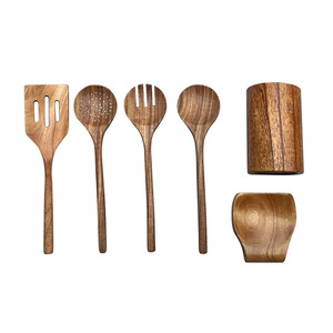 Wooden Kitchenware Set 10 Pieces Solid Wood Spoon Spatula Fork Pasta Scoop With Holder For Cooking - Product Image 5