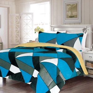 Tam Giác Chắp Vá 170gsm Flannel Và Màu Be Sherpa Mùa Đông Quilt Comforter Vua Kích Thước Borrego Bộ Chăn - Product Image 2