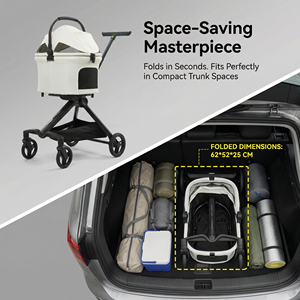 Kereta Hewan Peliharaan Lipat 4 Roda dari Bahan Logam Mewah dengan Tombol Satu Sentuhan yang Praktis untuk Anjing dan Anjing Kecil - Product Image 3