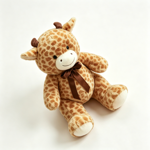 Customized Cute Sitting Giraffe Plush Stuffed Animal, <b>Brown</b> Spot Giraffe Plush Toy with <b>Brown</b> Bow <b>Tie</b> - Product Image 2