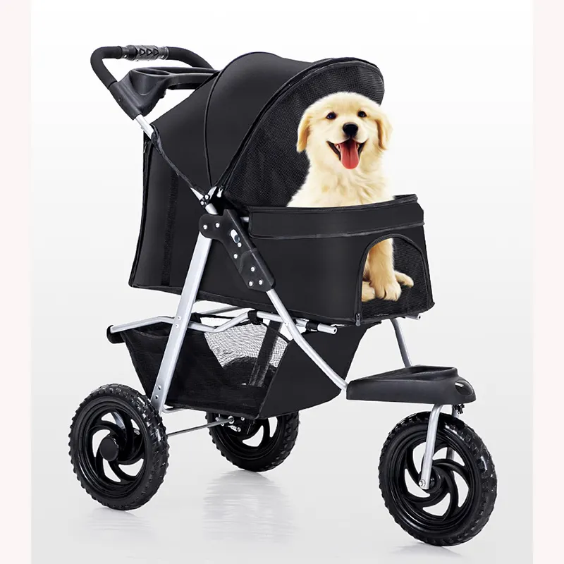 Tragbarer 3-Rad-Haustier-Wohnwagen mehrzweck-Haustier-Wohnwagen Outdoor-Reisewagen Katze Hund Haustier-Wohnwagen mit Becherhalter