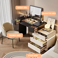 Coiffeuse de chambre moderne en bois massif avec miroir inclinable éclairé et bureau de maquillage rétractable intégré, best-seller populaire
