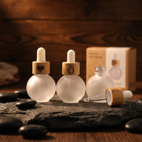 Flacon compte-gouttes en verre de 20 ml avec bouchon en bambou, blanc givré, pour essence, huile essentielle, mélange, soin de la peau, sérum, design sphérique mignon