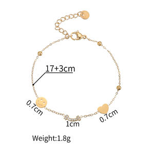 Zarif ışık lüks kalp yıldız elmas zincir 18K altın kaplama paslanmaz çelik bilezik takı kadınlar için - Product Image 6