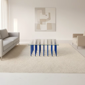 Table basse moderne minimaliste avec structure en tuyaux et plateau en verre trempé pour <span class=keywords><strong>studio</strong></span> de bougies artisanales et boutique de bijoux de créateurs indépendants - Product Image 3