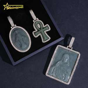 Joyería Religiosa Exquisita de <span class=keywords><strong>Jade</strong></span> Chino, Colgante Hip Pop con Retrato de Jesús, Virgen María, Macdona, Moissanita 925 y Cruz Ankh - Product Image 4