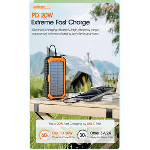 Nouveaux produits - Batterie solaire 20000mAh avec câble de charge PD20W intégré et manivelle - Batterie externe hautement cotée - Product Image 2