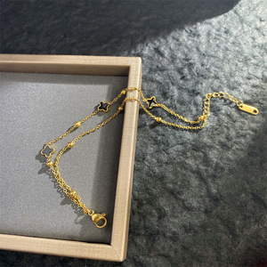 时尚经典奢华饰品双层不锈钢四叶草手链黑色贝壳三叶草手链女性 - Product Image 3