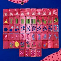 Tuiles de Mahjong de Luxe Xusheng, Ensemble de 160 Pièces, Thème Safari Printanier - Rouge Nacré, Matériau Acrylique, Idéal pour Fêtes ou Cadeaux
