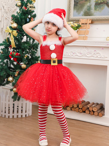 Disfraz de Papá Noel para Niñas, Vestido de Princesa de Tul para Fiesta, Vestido de Tutú Rojo Brillante para Navidad, Traje para Actuación en Escenario - Product Image 4