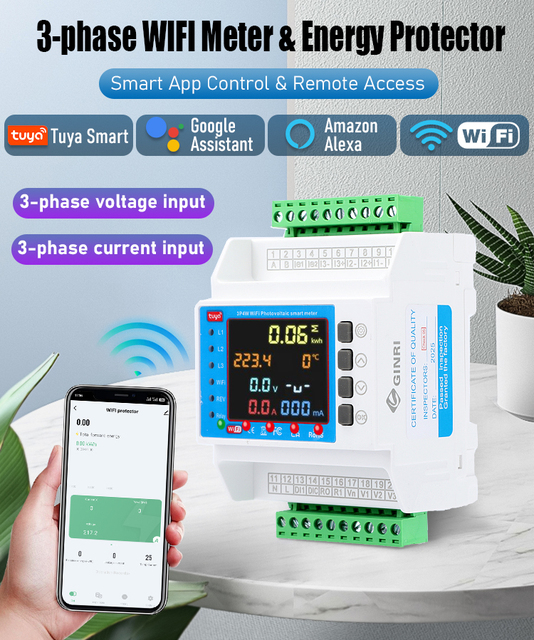 Tuya 3 Phase 100A 500A 1000A WIFI Smart Energy Meter Bidirectional Voltage Protector Relay Switch for Smart Life
