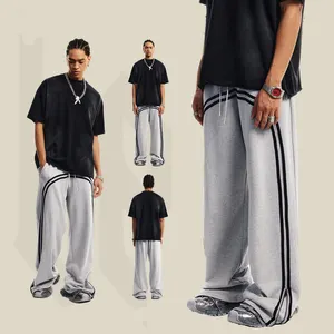 Manufacturer Oversized Straight Wide Leg Custom Striped Acid Washed Baggy Men Sweatpants