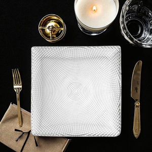 19.5cm/7 pouces Design classique carré Diamante texturé plat en verre pour les occasions de fête - Product Image 2