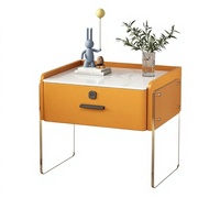 Table de chevet en bois style influenceur, avec éclairage acrylique, luxe discret, design minimaliste et moderne pour chambre à coucher