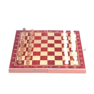 木制象棋游戏48 * 48厘米折叠便携式棋盘3合1跳棋双陆棋成人和儿童象棋玩具
