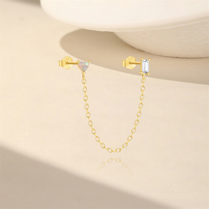 Pendientes de Cadena Dobles de Plata de Ley S925 Chapados en Oro para Mujer, Pendientes Elegantes, Joyería - Product Image 2