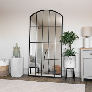 Tomi - Full Length <b>Black</b> Metal <b>Arched</b> Lattice Window <b>Mirror</b> - 180cm X 90cm - Product Image 4