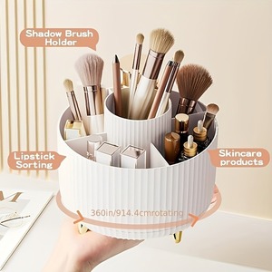 Organizador de Maquillaje Giratorio de 360°, Caja de Almacenamiento de Cosméticos de Plástico Transparente, Soporte Giratorio para Brochas, Lápices Labiales y Productos para el Cuidado de la Piel - Product Image 3