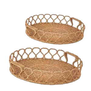 Plateau de service en bambou tressé écologique avec poignées intégrées pour fruits et collations - Product Image 1