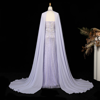Robe de soirée de luxe Sharon Said SS112 avec cape, ornée de perles, pour femme, style sirène, pour mariage et fête, prête à être expédiée, couleur lilas
