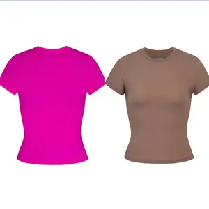 Spring 2023 wholesale american clothing t shirt poly spandex hot pink short sleeves dress lounge wear Eshow t-shirt top de mujer