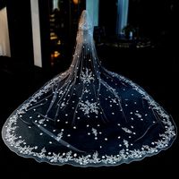 Feishiluo Luxury3D Fleur Appliques Bord De Mariage Voiles De Mariée Deux Couches Tulle Cathédrale Visage Voile Avec Peigne 3.5m De Long