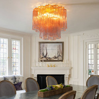 Plafonnier en verre tubulaire côtelé rose de style médiéval français, soufflé à la main et électroplaqué, pour chambre, salle à manger, villa, décoration intérieure