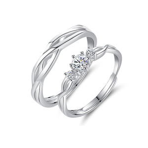 Anelli 5229 <span class=keywords><strong>moda</strong></span> S925 argento 4A zirconi cubici di san valentino anniversario amore intrecciato coppia anelli regolabili - Product Image 1