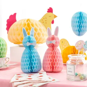 Wholesale New Design Honeycomb Rabbit Ball Easter Decoration Colorful Paper Honeycomb Decoration