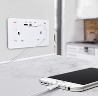 Leishen-Couvercle en métal en acier inoxydable British 13A 2 Gang 3 Pin Double UK BS Standard Switch Prise murale avec 3.6A Dual USBA + USBC