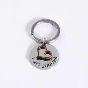 Llavero redondo de acero inoxidable grabado con la frase I Am Enough, regalo personalizado para amigos y colegas - Product Image 3