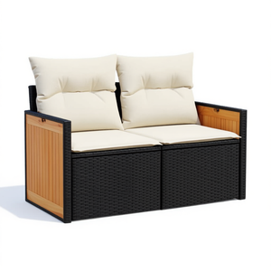 Sofá Modular de Jardín de 2 Plazas, Estilo Moderno, en Ratán Sintético Negro, con Cojines de Espuma de Alta Densidad - Product Image 1