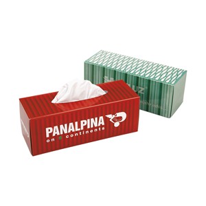 Portafazzoletti Panalpina con design a righe rosse e logo del marchio 6 Continenti per uso in ufficio - Product Image 1