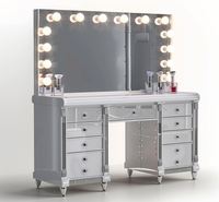 Nouvelle Arrivée - Coiffeuse Moderne Européenne en Bois Massif Noir avec Éclairage LED, Réglable, avec Rangement, pour Salon