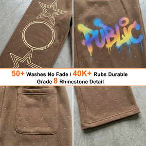 ODM Manufacturer Custom Men's Screen Sweat Print Rhinestone Loose Streetwear Pants Graffiti Print Casual Straight Sweatpants - Product Image 2