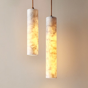 Lámpara <span class=keywords><strong>Colgante</strong></span> de Alabastro Blanco Natural, Forma Cilíndrica Larga, Herrajes de Latón, Lámpara <span class=keywords><strong>Colgante</strong></span> <span class=keywords><strong>Tubular</strong></span> de Piedra - Product Image 1