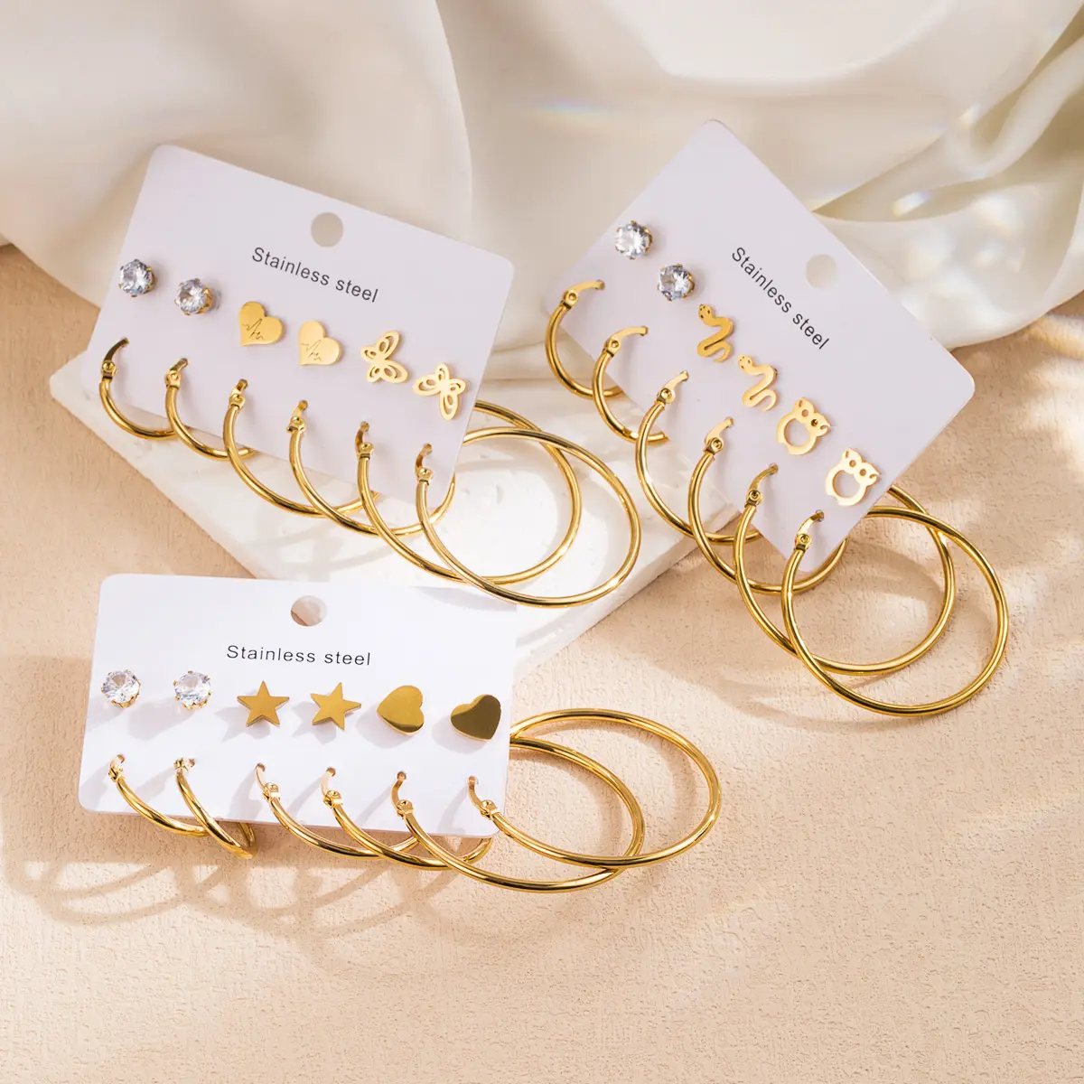 Übertreiben Sie Persönlichkeit Snake Star Butterfly Circle Gold Fashion Jewell ery Earings Set für Mädchen