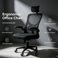 Chaise de bureau ergonomique à dossier haut en maille, avec appui-tête réglable, soutien lombaire, pivotante, pour ordinateur