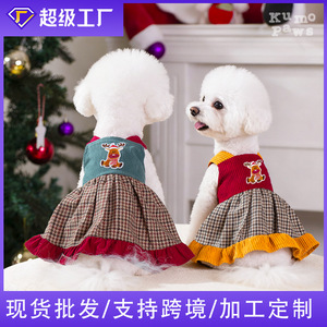Robe Salopette Pied-de-Poule avec Applique Renne pour Chien, Tenue de Noël pour Animal de Compagnie en Velours Côtelé, Style Adorable Quatre Saisons - Product Image 4