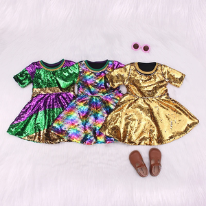 Nuovo Design Mardi Gras Abito Boutique per bambini <span class=keywords><strong>Vestiti</strong></span> con paillettes a 7 anni con applicazioni a manica corta - Product Image 2
