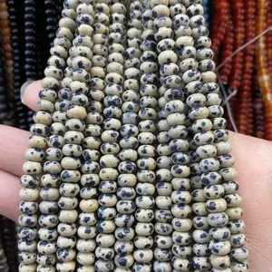 Perles en vrac de jaspe dalmatien naturel, perles de pierres précieuses rondes type abacus et heishi, bracelet de perles de pierres précieuses de guérison - Product Image 1