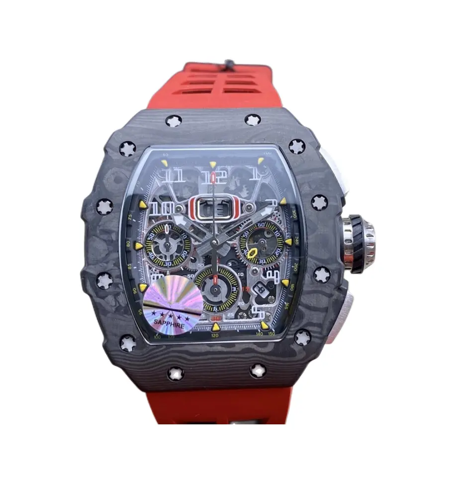 Luxury Rm11 High Carbon Fiber 5A Watch Multiple Time Zone Multifunction Watches Hollow Out Tourbillon Tachymeter Clock