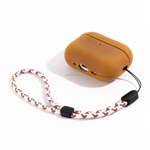 Vintage <strong>Crazy</strong> Horse Leather Rich Patina Protective Cover Case for AirPods Pro 3 with Adjustable Braided Lanyard - Product Image 1