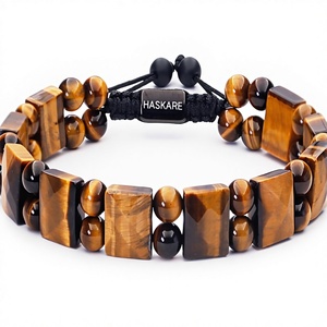 Bracelet HASKARE pour homme en cristal œil de tigre et strass – <span class=keywords><strong>Pierre</strong></span> véritable, anti-anxiété, avec cordon tressé, cadeau pour lui - Product Image 1