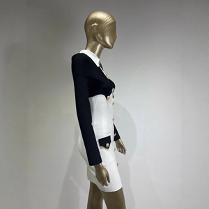 <span class=keywords><strong>Abito</strong></span> aderente con bottone di colore a contrasto di lusso firmato Fournisseur abiti bende da <span class=keywords><strong>donna</strong></span> elegante e sottile da ufficio Mini <span class=keywords><strong>abito</strong></span> da festa - Product Image 3