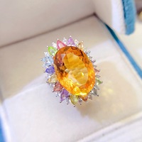 Factory Wholesale Luxury 925 Silver Oval Cut Natural Citrine Gemstone Ring Engagement Party CMA Certified Unisex Gift