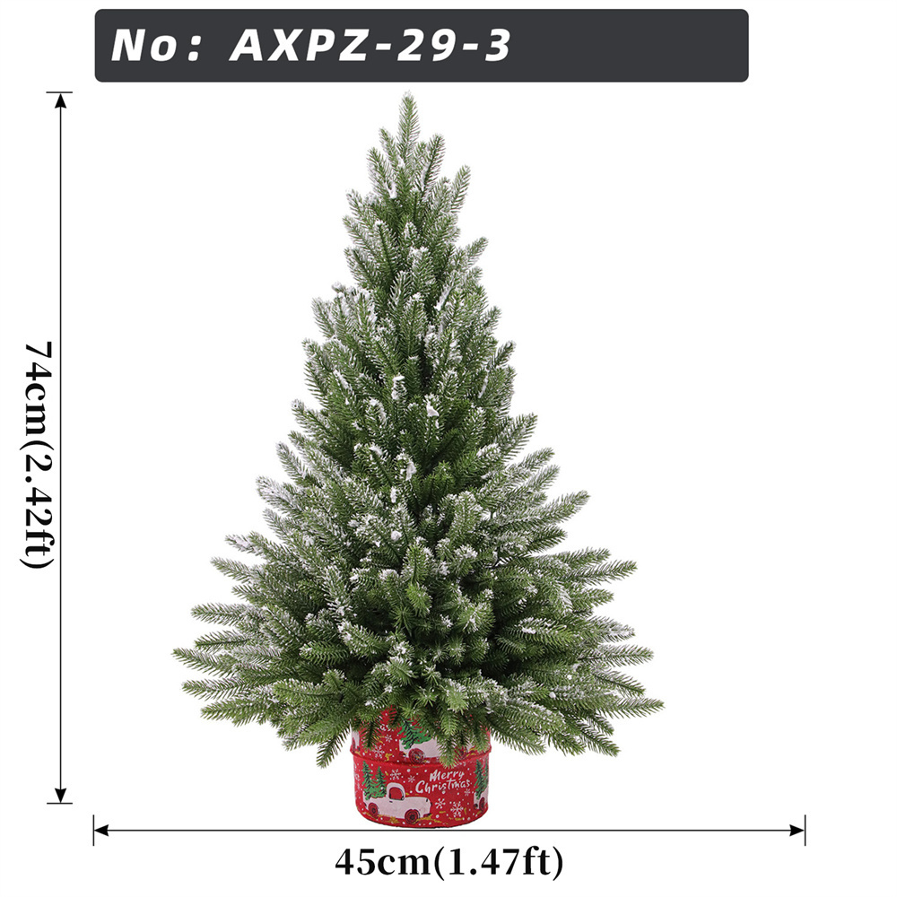 Albero di Natale da Tavolo con Neve Finta, Camion Rosso e Vaso in Tessuto
